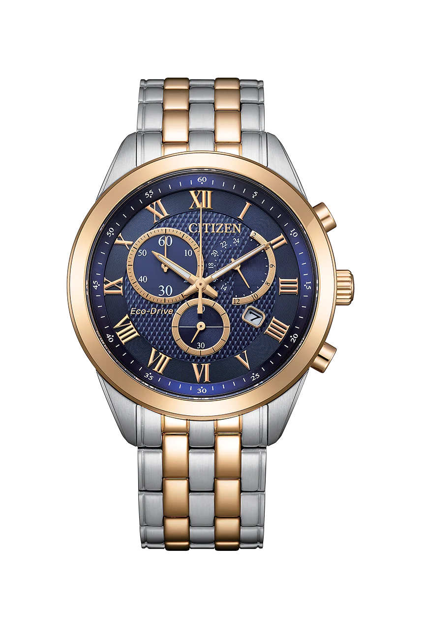 Eco-drive Men Quartz Blue Dial Chronograph Stainless Steel Watch AT2606-51L