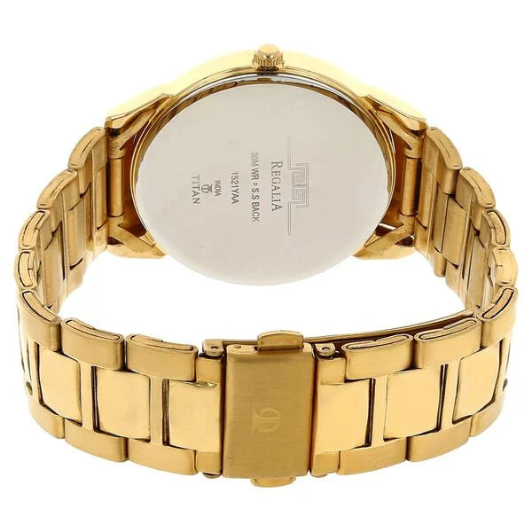 Titan Quartz Analog with Date Silver Round Dial Golden Stainless Steel Strap Watch For Men