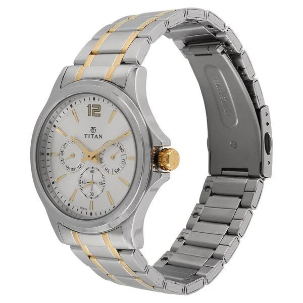 Titan Workwear Silver Dial Quartz Multifunction Stainless Steel Strap watch for Men