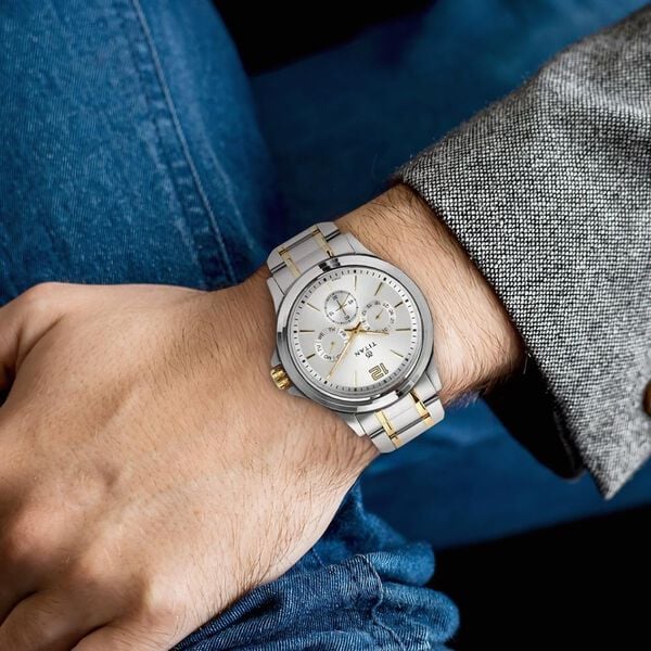 Titan Workwear Silver Dial Quartz Multifunction Stainless Steel Strap watch for Men