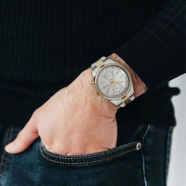 Titan Men's Metropolitan Luxe: Multifunction Silver Dial with Two-Tone Stainless Steel Bracelet Watch