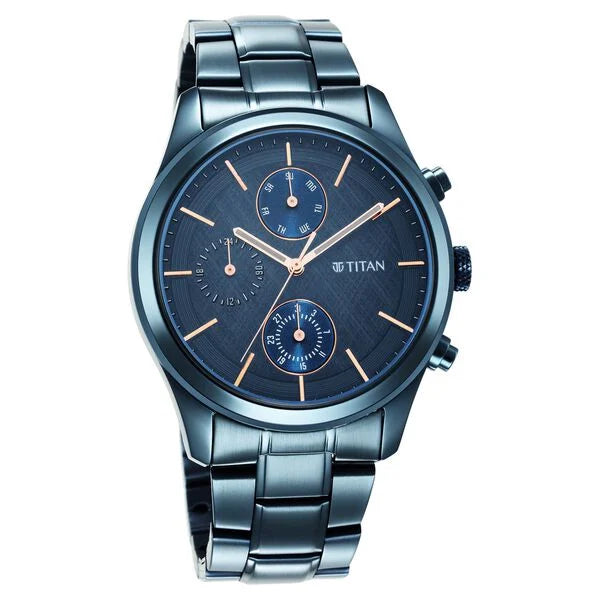 Titan Neo Splash Quartz Analog with Date Blue Dial Blue Stainless Steel Strap Watch For Men