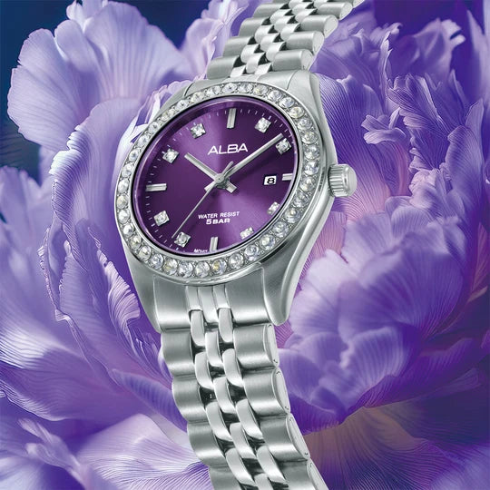 AH7FE3X1 Crystal Bezel With Purple Dial Women's Quartz Watch