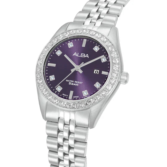 AH7FE3X1 Crystal Bezel With Purple Dial Women's Quartz Watch