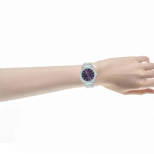 AH7FE3X1 Crystal Bezel With Purple Dial Women's Quartz Watch