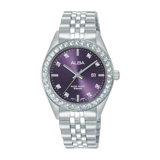 AH7FE3X1 Crystal Bezel With Purple Dial Women's Quartz Watch