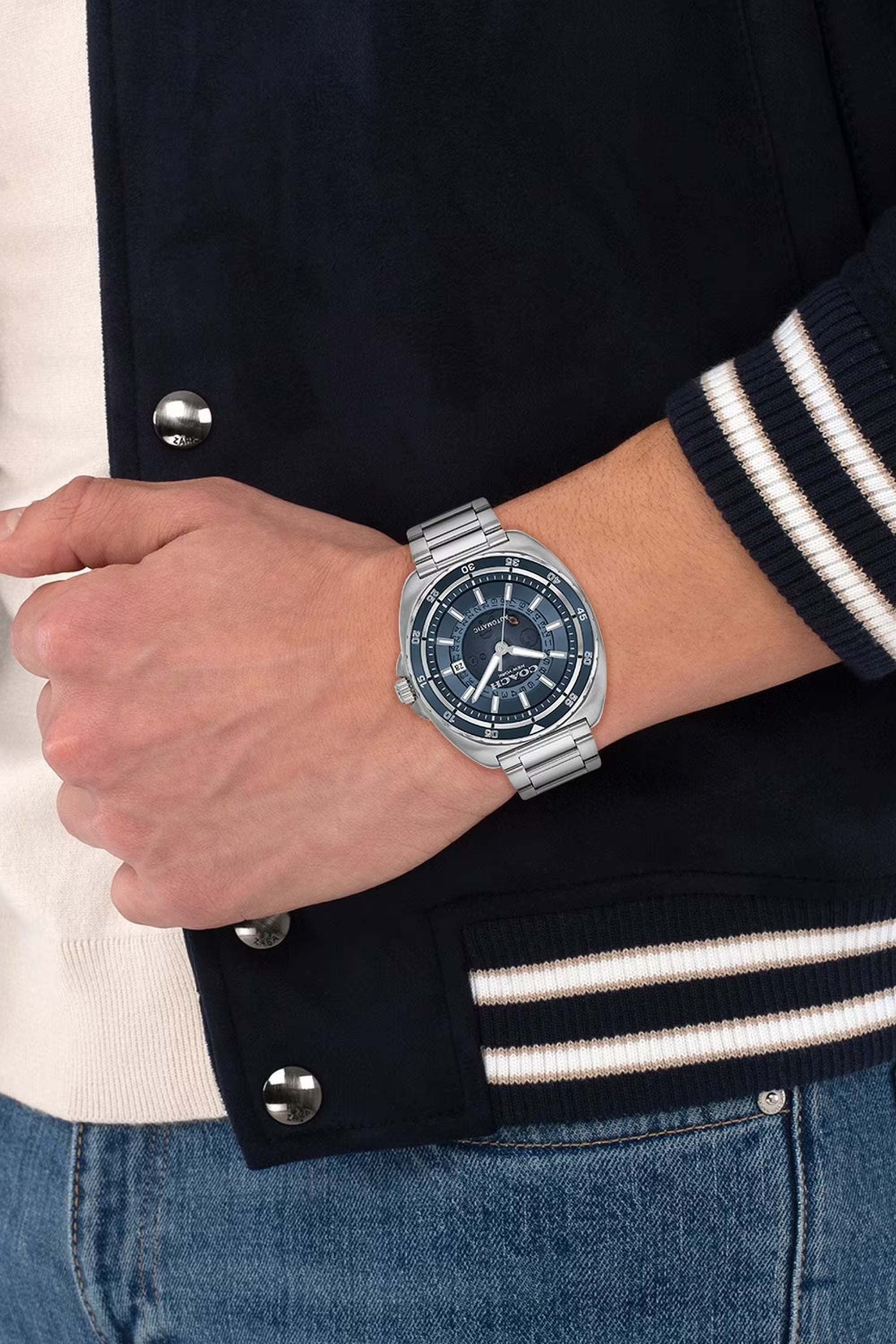 Charter China Auto 44.5 mm Blue Tonneau Dial Stainless Steel Analogue Watch for Men - 14602711
