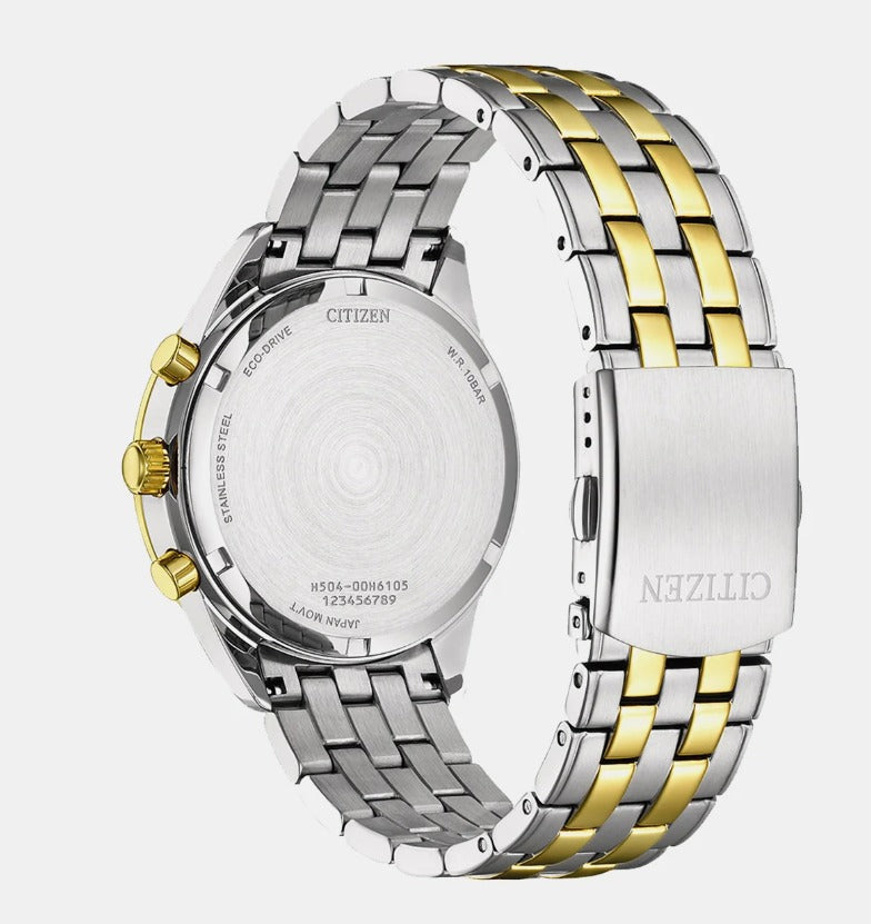 Eco-drive Men Quartz Grey Dial Chronograph Stainless Steel Watch AT2604-56H